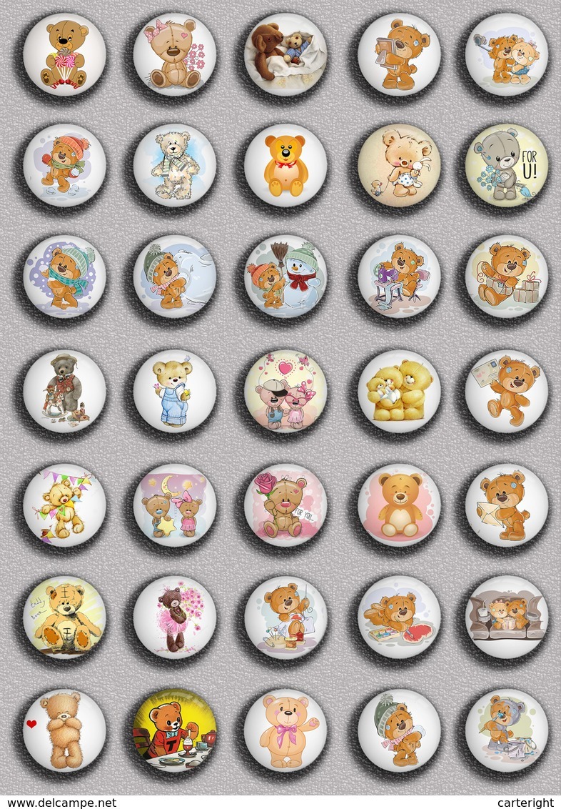 Teddy Bear BADGE BUTTON PIN SET 3 (1inch/25mm Diameter) 35 DIFF - Pins