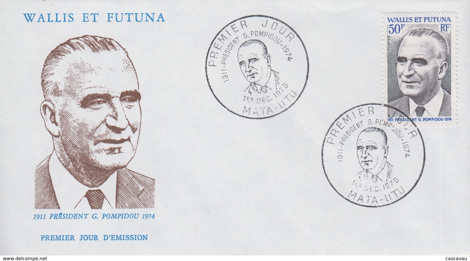 Enveloppe   FDC  1er  Jour     WALLIS  Et  FUTUNA    Président   POMPIDOU   1975 - FDC