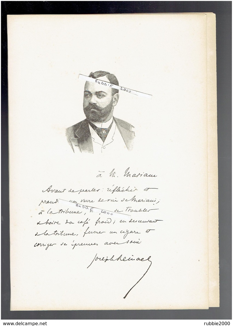 JOSEPH REINACH 1856 1921 JOURNALISTE POLITIQUE AFFAIRE DREYFUS PORTRAIT AUTOGRAPHE BIOGRAPHIE ALBUM MARIANI - Documentos Históricos