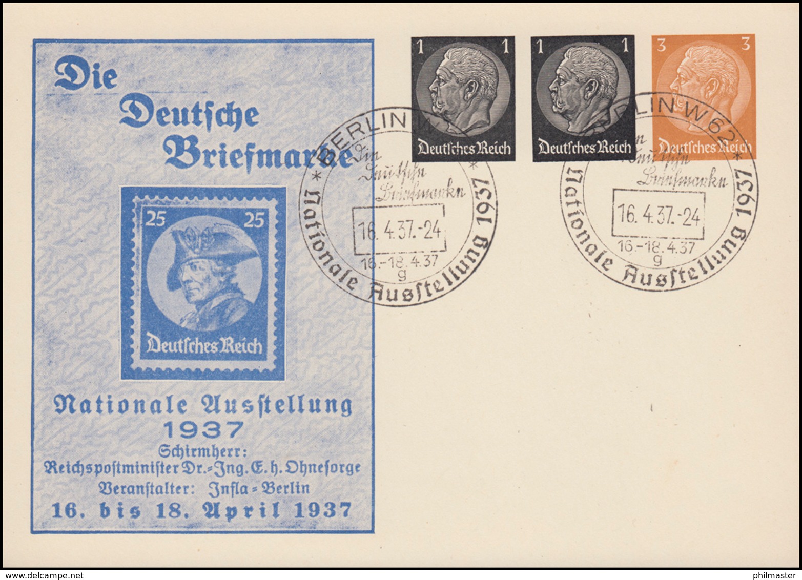 PP 136 Briefmarkenausstellung Friedrich Der Große, Passender SSt BERLIN 16.4.37 - Esposizioni Filateliche