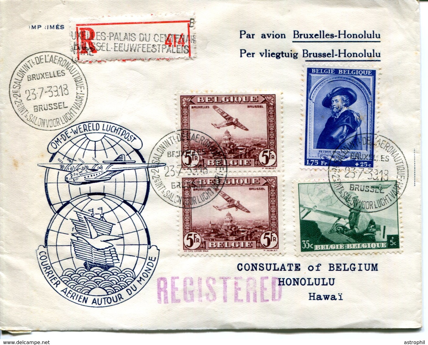 14139010 BE 19390723 Bx; 2e Salon Aéronautique; Vol Bx Honolulu - Airplanes