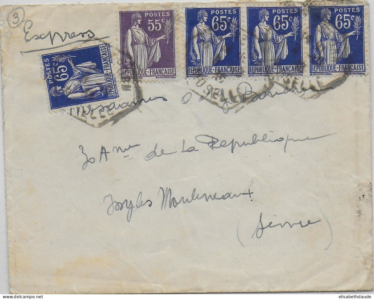 1938 - PAIX - ENVELOPPE EXPRES ! Avec CACHET HEXAGONAL De MOSELLE => ISSY LES MOULINEAUX - 1932-39 Peace