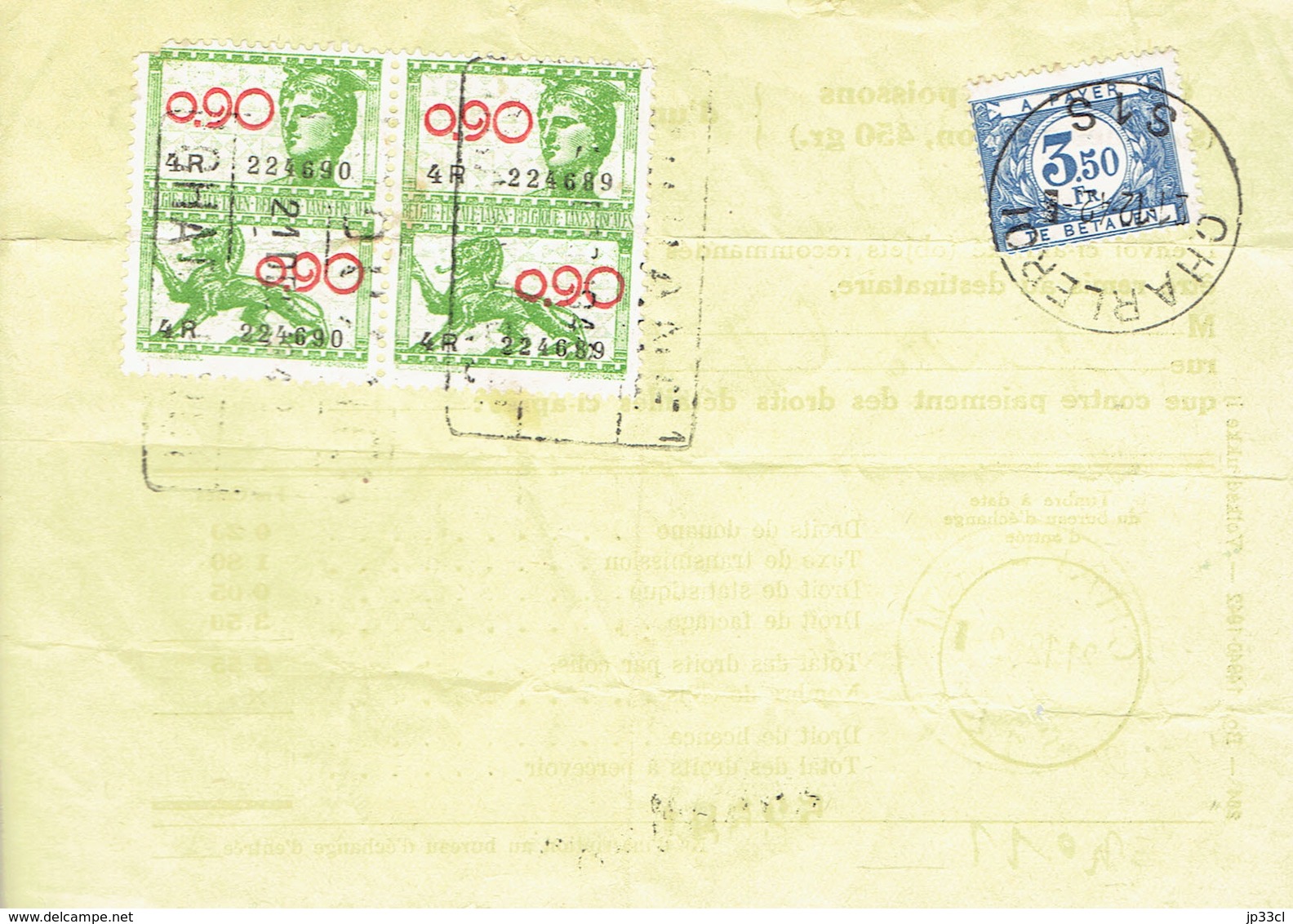 Guerre 40/45 Bordereau Ticket De Rationnement "conserves De Poissons" Avec Timbres Fiscaux (Charleroi, 21/12/1942) - 1900 – 1949