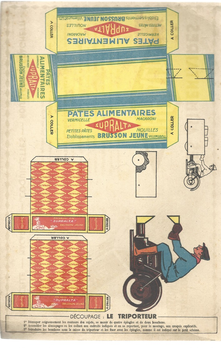 PUBLICITE - IMAGE A DECOUPER - PATES SUPRALTA - GRAND MODELE - TRES BON ETAT - Werbung