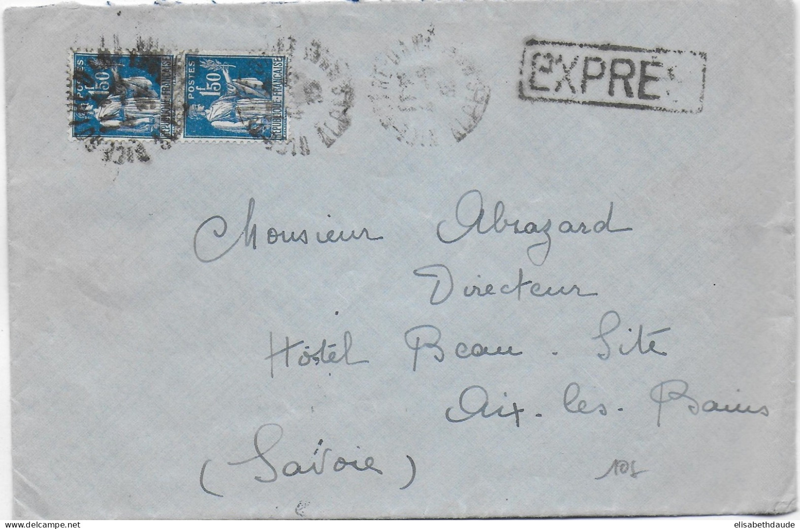 1935 - PAIX - ENVELOPPE EXPRES De NICE NOTRE DAME (ALPES MARITIMES) => AIX LES BAINS - 1932-39 Paix