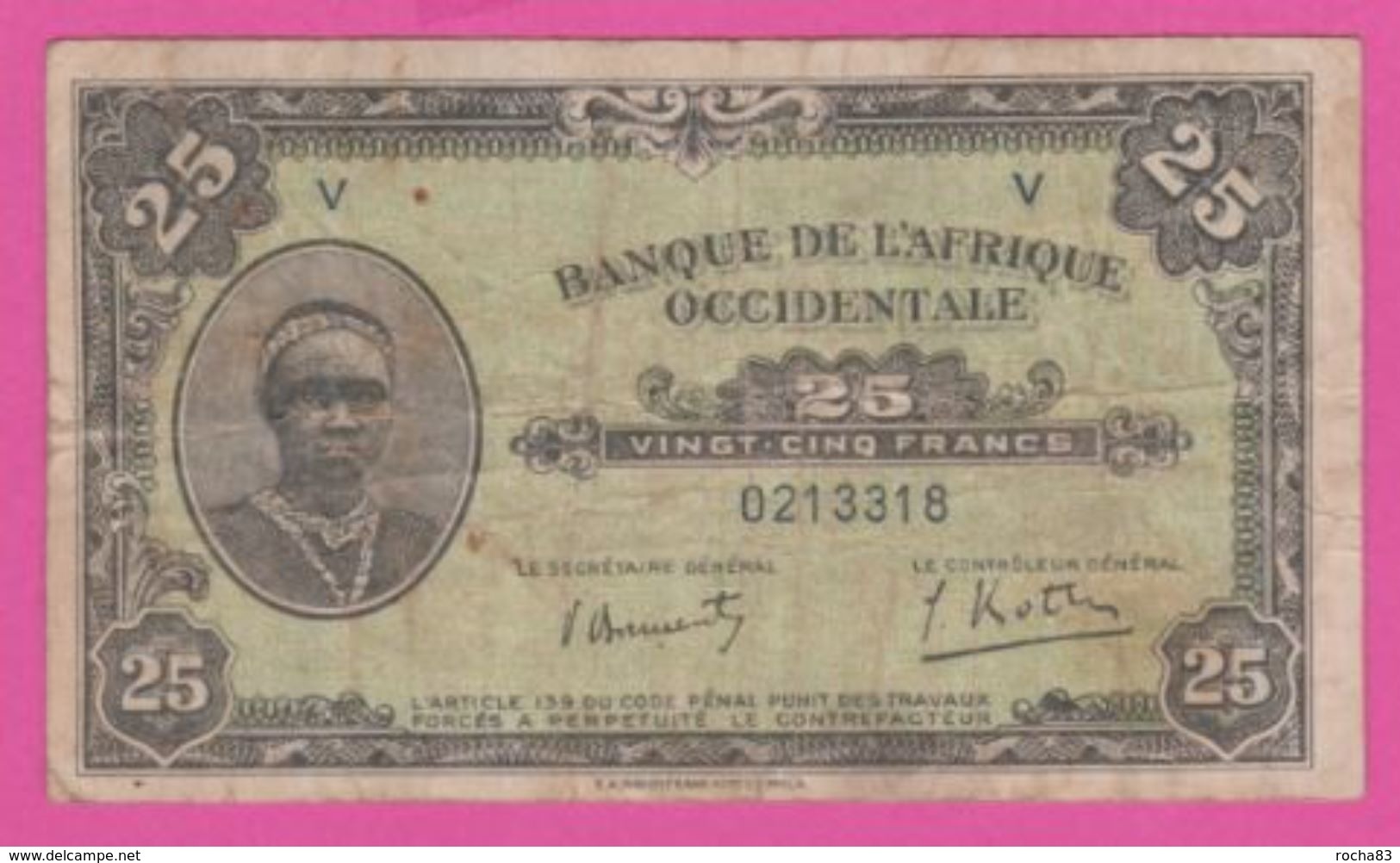 FRENCH WEST AFRICA - AOF Billet 25 F.- Pick 30a - VF - Westafrikanischer Staaten