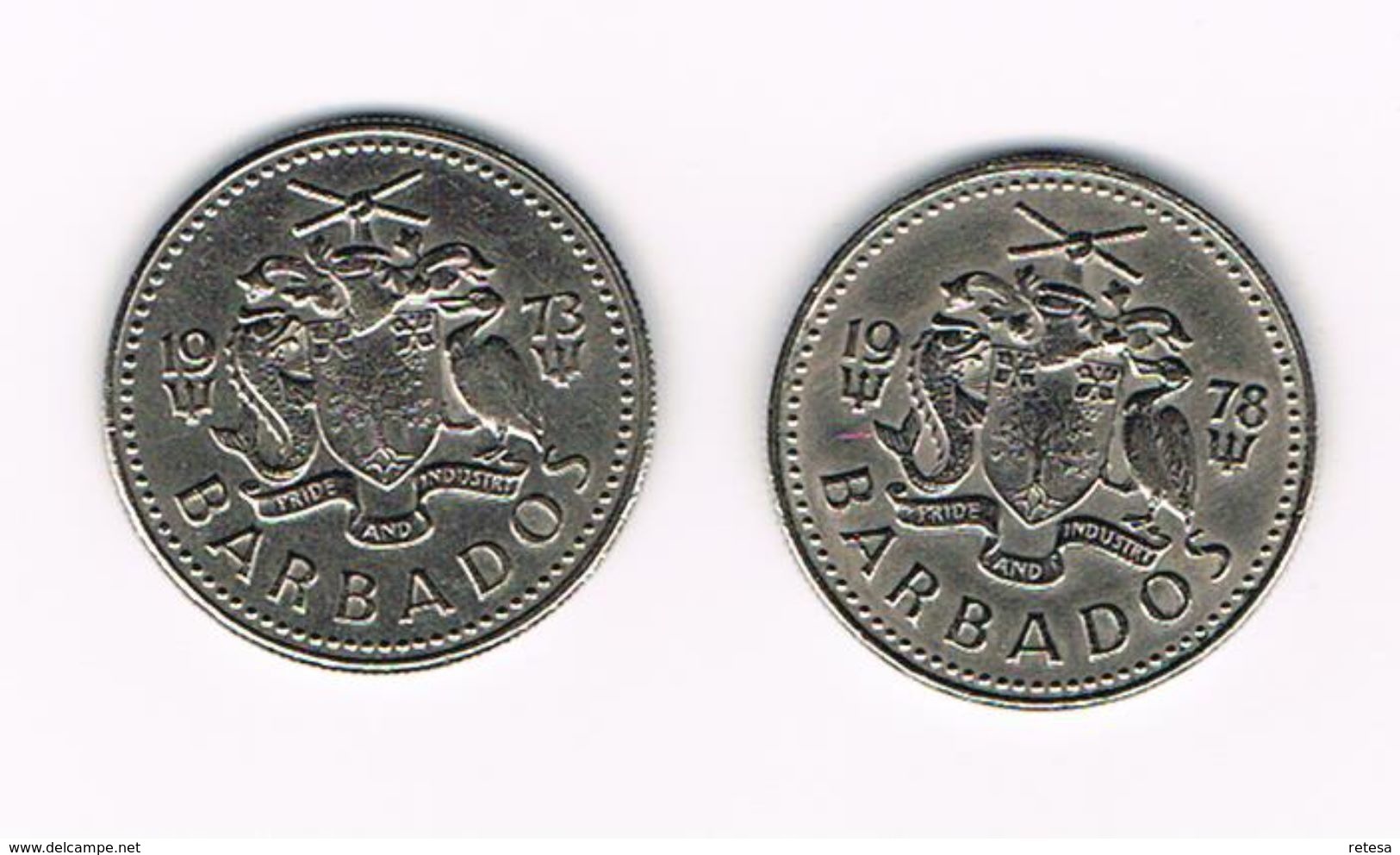 -&  BARBADOS 2 X 25 CENTS  1973/78 - Barbados