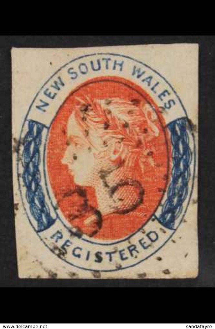 NEW SOUTH WALES  1856-59 Registered 6d Salmon And Indigo, SG 103, With Four Clear Margins, Neat "35" Cancel. For More Im - Other & Unclassified