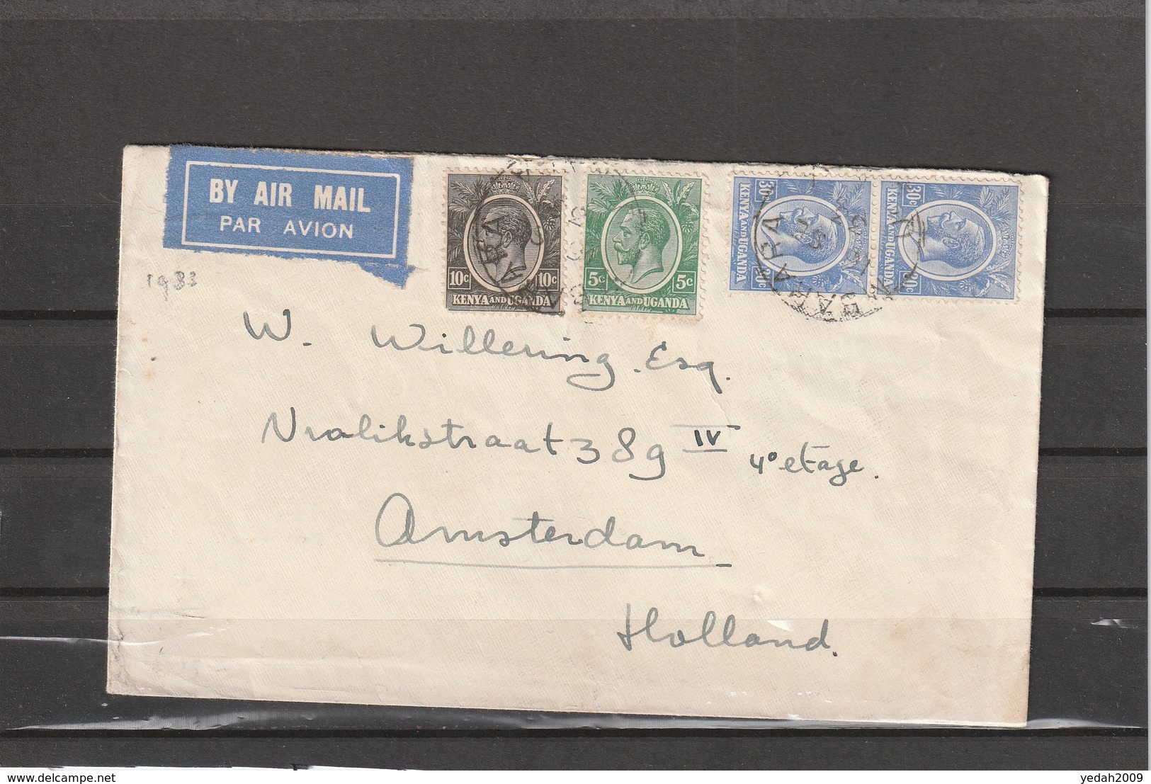 Kenya&Uganda Mbrara Transit Kampala AIRMAIL COVER To Netherlands 1933 - Kenya & Uganda