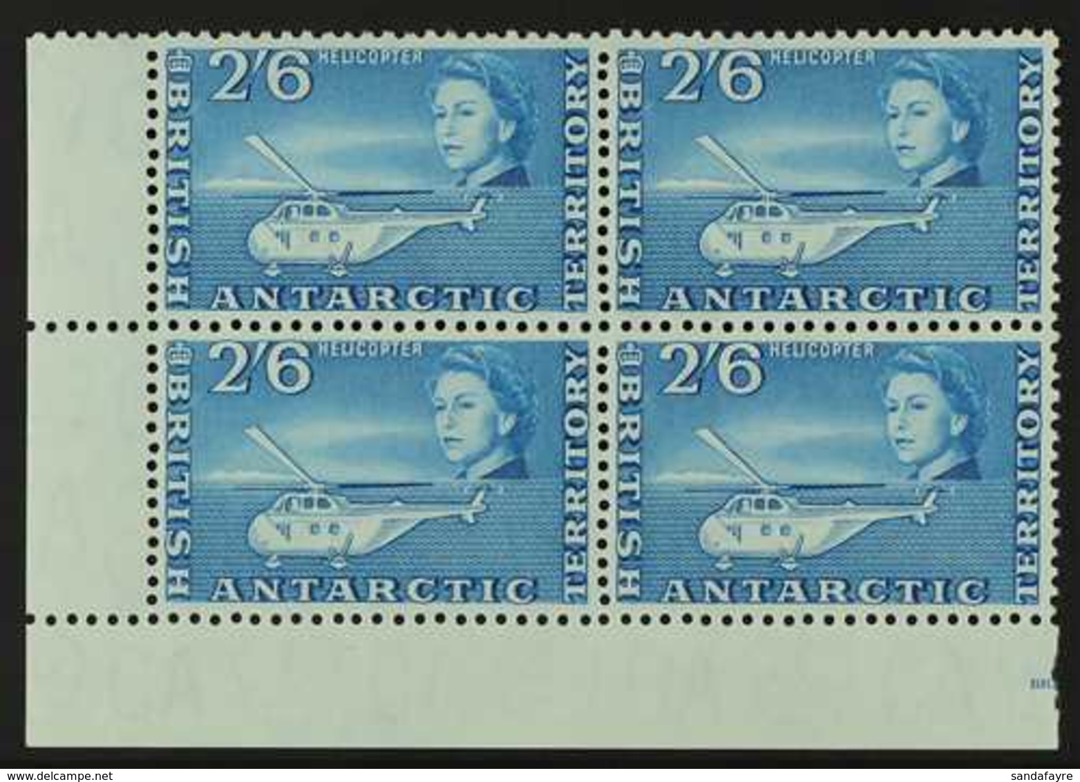 1963-69 BLOCK OF 4.  2s6d Blue "Westland Whirlwind", SG 12, Lower Left CORNER BLOCK OF 4, Never Hinged Mint (4 Stamps) F - Sonstige & Ohne Zuordnung