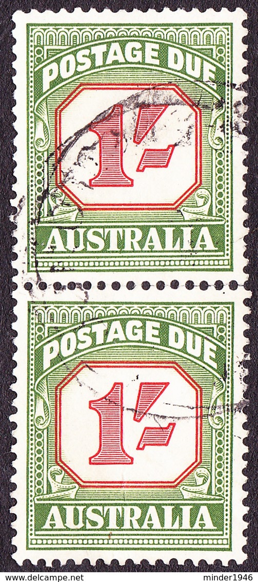 AUSTRALIA 1958 1/- Vertical Pair Carmine & Deep Green Postage Due SGD140 FU - Segnatasse