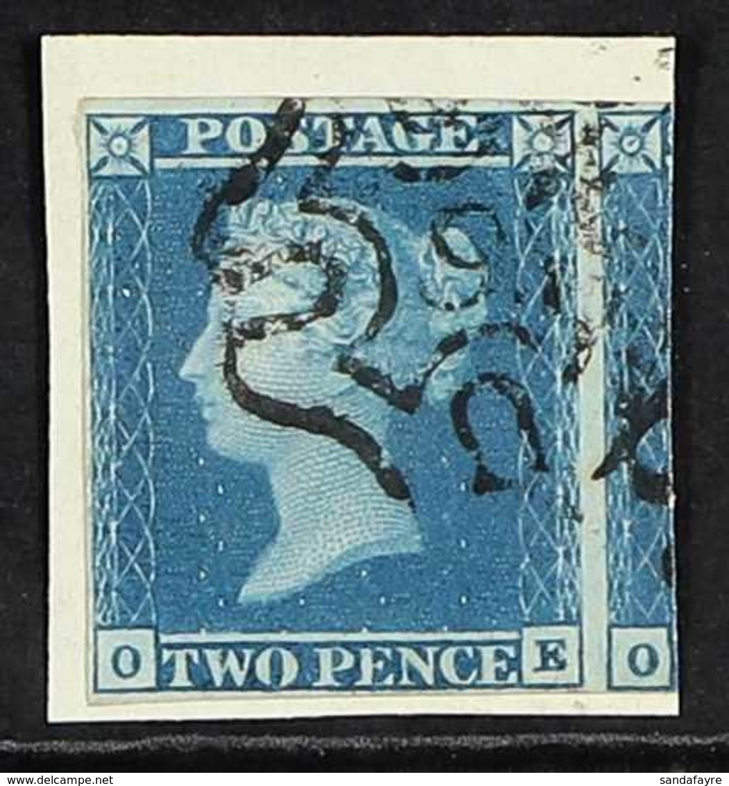 1841  2d Blue Plate 3 With " 9 " IN MALTESE CROSS Cancellation, SG 14f, Very Fine With 4 Margins, Tied To Piece. For Mor - Sonstige & Ohne Zuordnung