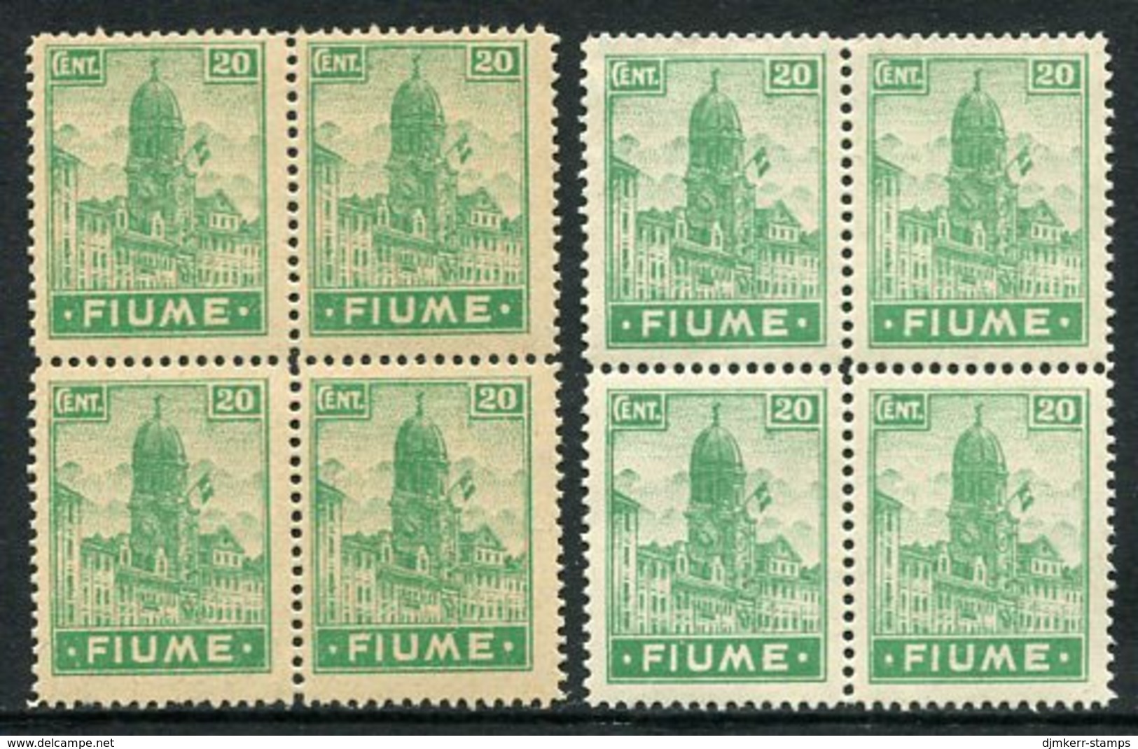 FIUME 1919 Definitive 20c From Both Printings In Blocks Of 4  MNH / **. - Fiume