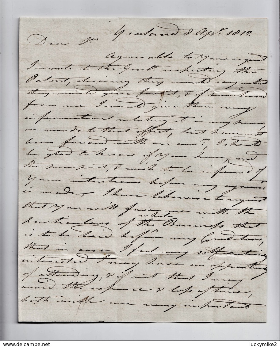 1812 Letter From "Tho's Bakefield, Yealand" To "Thomas Marshall, Northwich"   Ref 0763  Adj 15th July 20/21 - Manoscritti