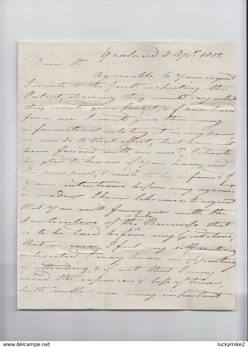 1812 letter from "Tho's Bakefield, Yealand" to "Thomas Marshall, Northwich"   ref 0763  adj 15th July 20/21