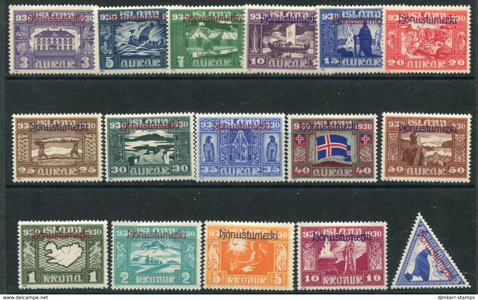 ICELAND 1930 Millenary Of Parliament Official Set Of 16 LHM / *..  Michel Dienst 44-59 - Dienstmarken