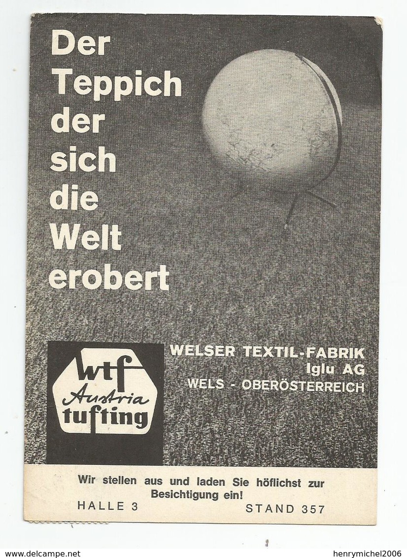 Pub Publicité Welser Textil Fabrik Austria Foire Int.de Francfort 1966 Pour Sokoloff Lyon  Cachet Basel Suisse - Publicidad