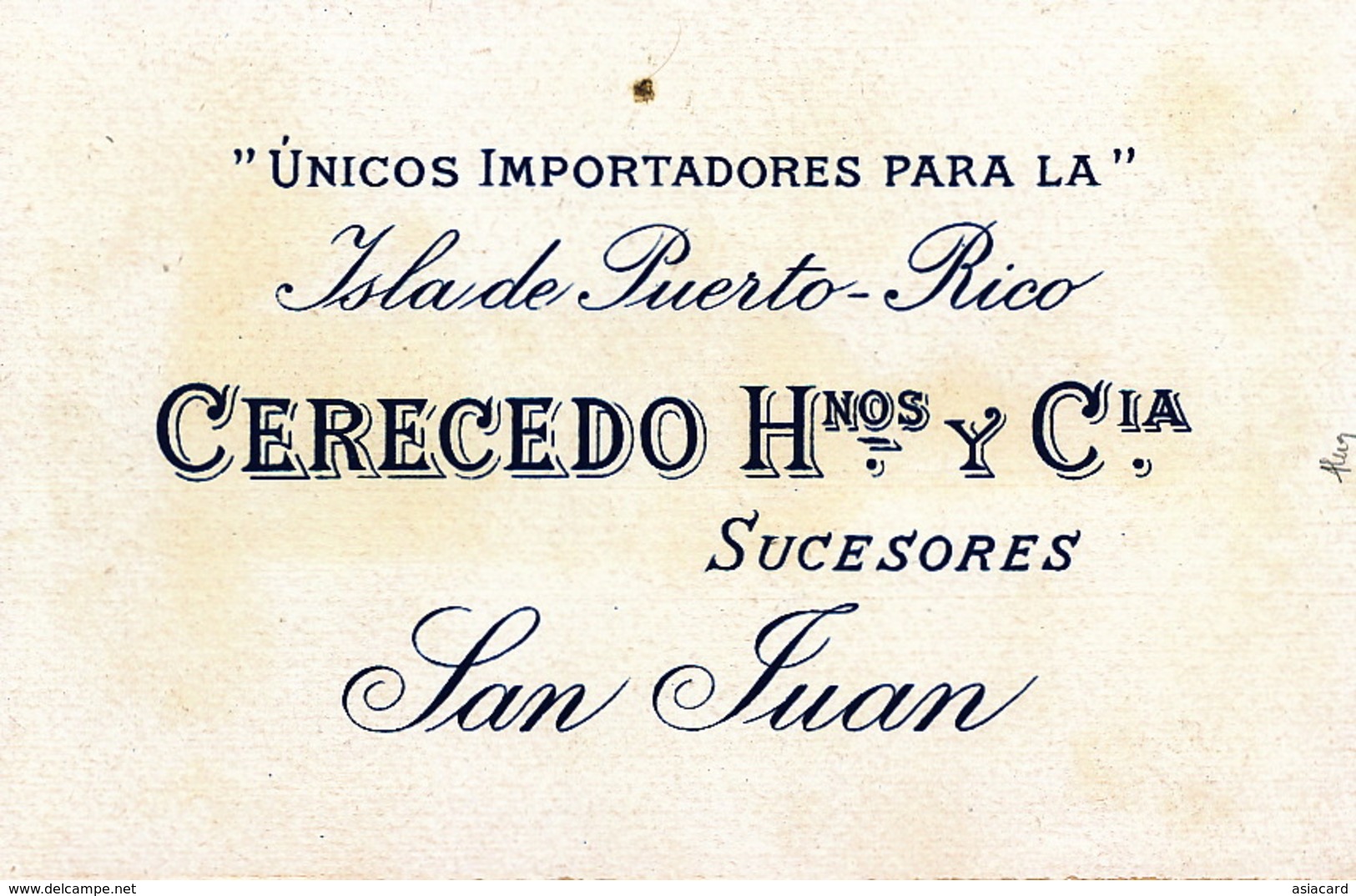 Cerecedo San Juan Importador De Jerez Valdespino . Litho . Jerez De La Frontera Espana - Puerto Rico