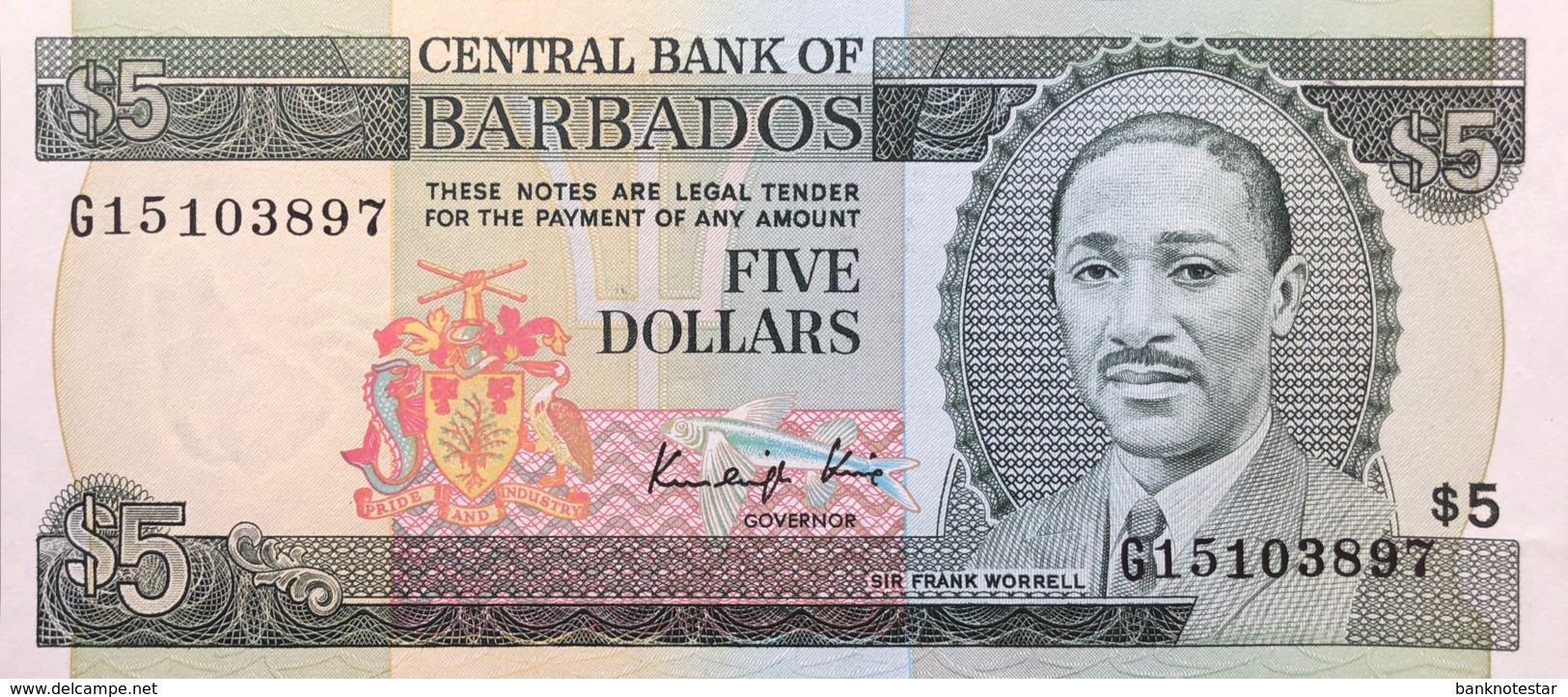 Barbados 5 Dollars, P-37 (1986) - About Uncirculated - Barbados