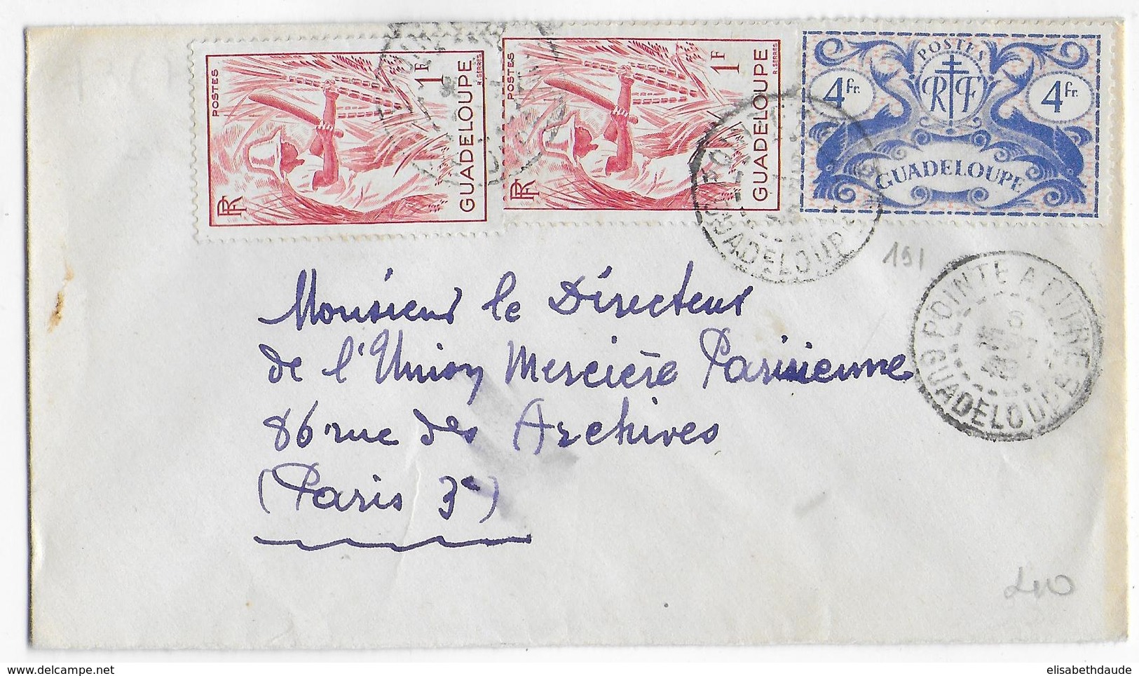 GUADELOUPE - 1948 - SERIE DE LONDRES -  ENVELOPPE PETIT FORMAT De POINTE A PITRE => PARIS - Lettres & Documents