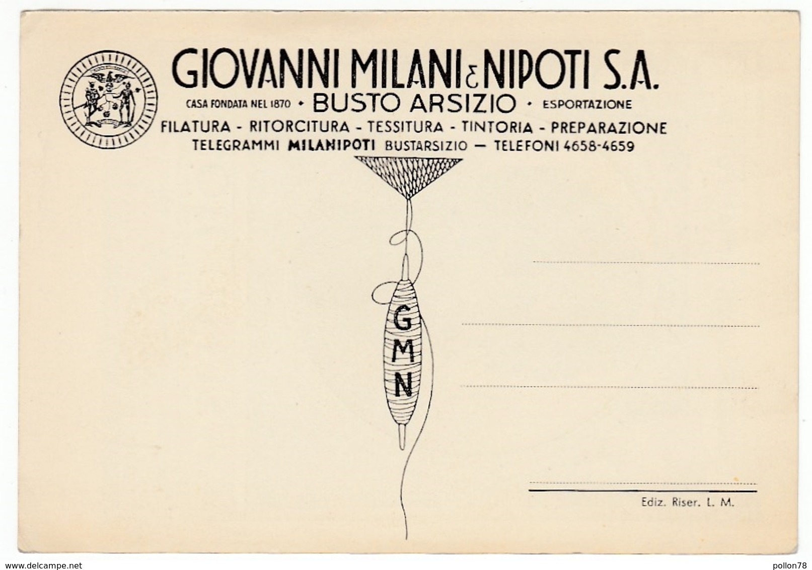 OMAGGIO DELLA G. MILANI & NIPOTI S.A. - BUSTO ARSIZIO - PUBBLICITARIA - Vedi Retro - Busto Arsizio