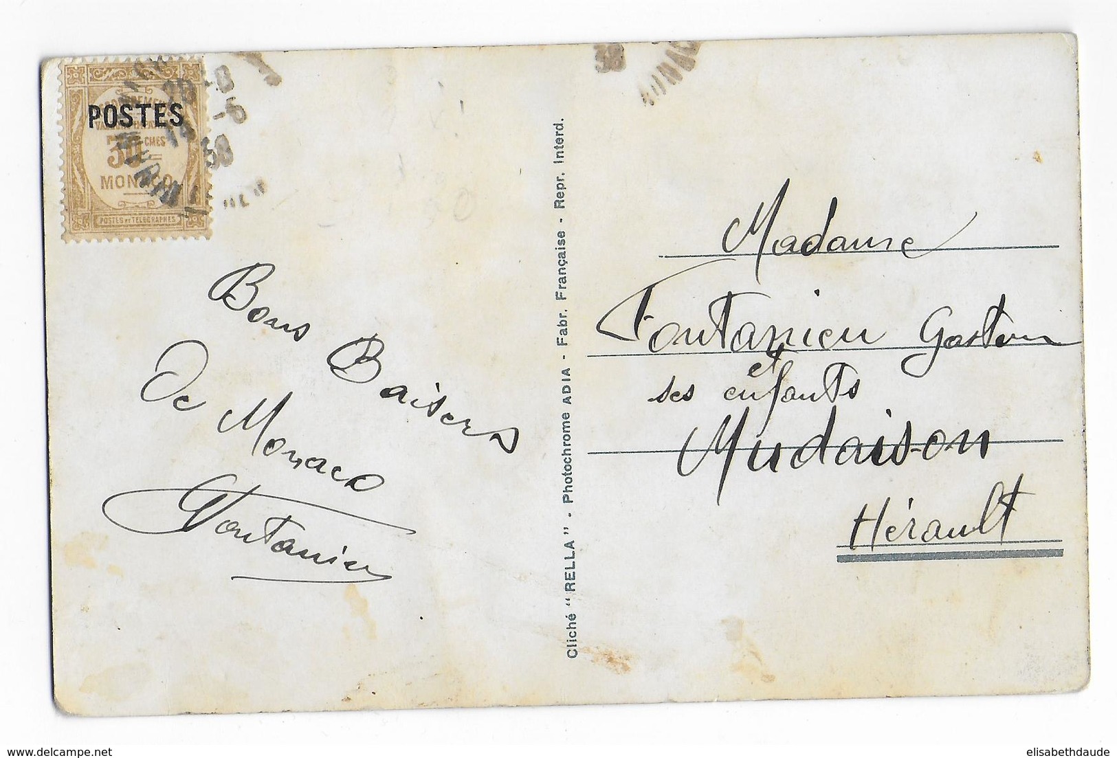 MONACO - 1938 - SEUL Sur CARTE => MUDAISON (HERAULT) - Cartas & Documentos
