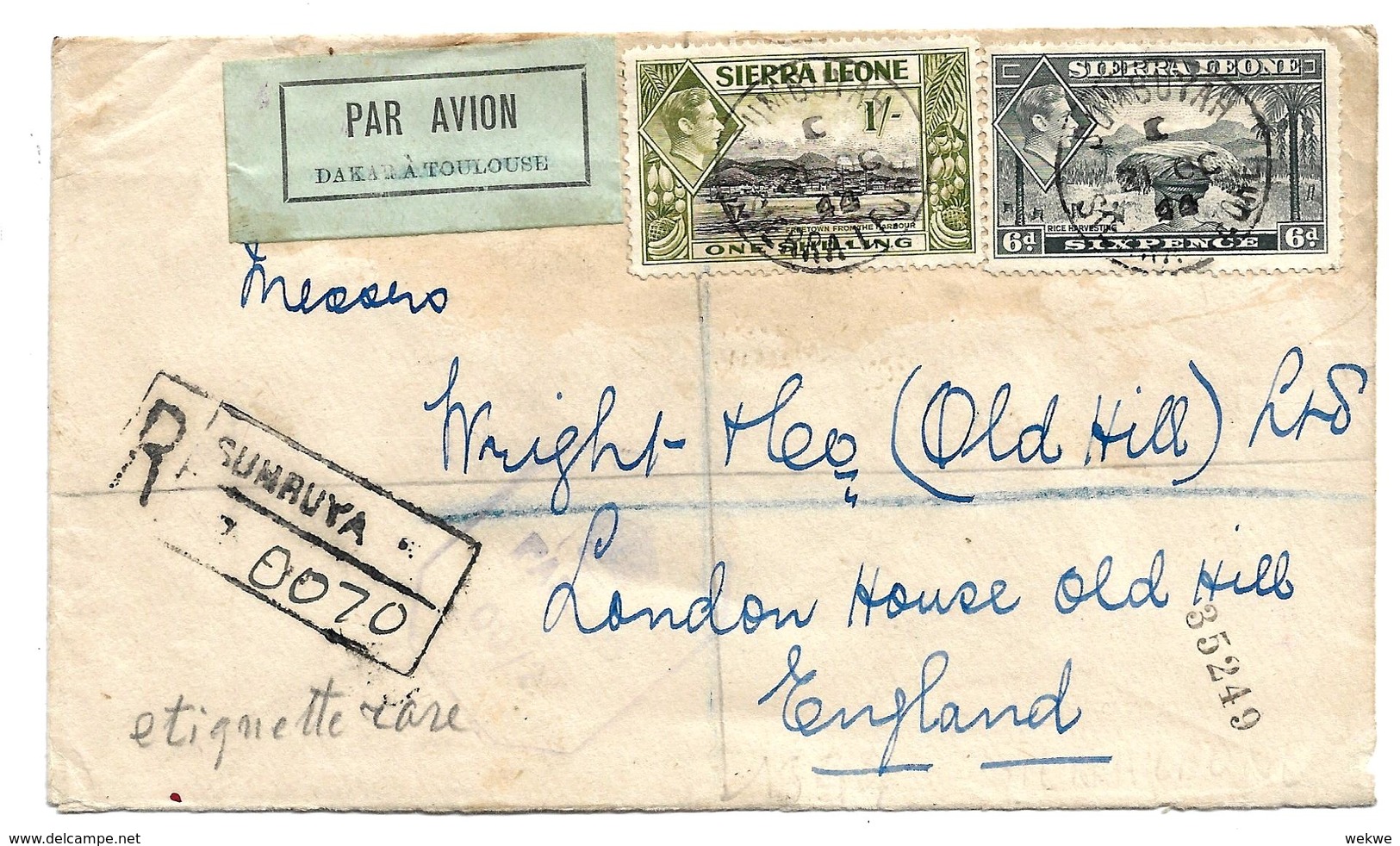 Sie013 / SIERRA LEONE - Luftpost Ex Sumruya Via Dakar Und Toulouse Nach London - Sierra Leone (...-1960)