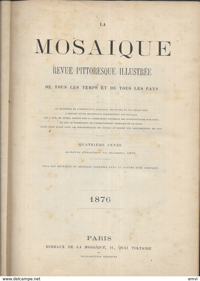 La Mosaïque - Revue Pittoresque Illustrée - ( Année 1876 )  Unique Sur Delcampe - 1801-1900