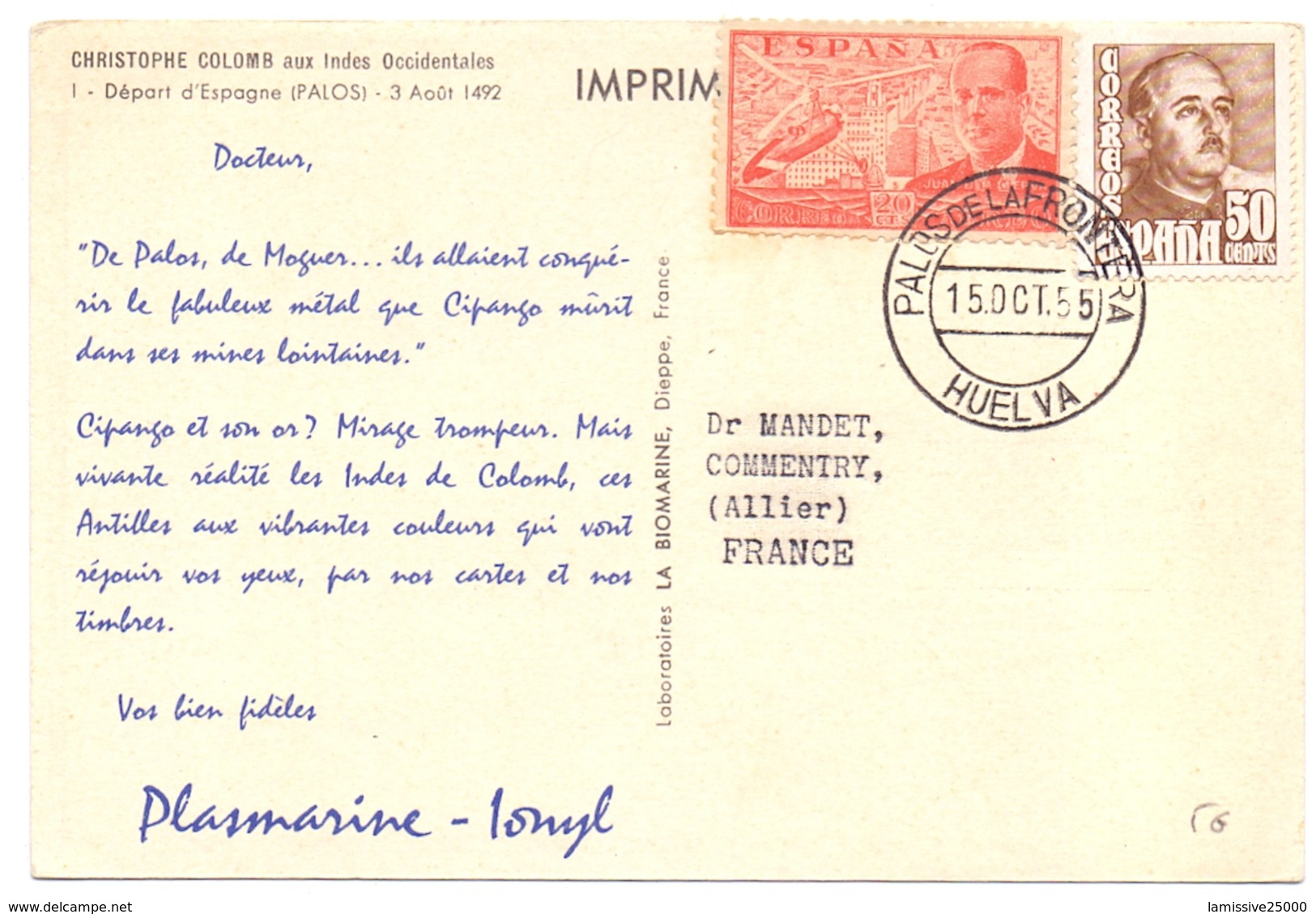 Carte Pub Ionyl Biomarine Espagne - Storia Postale