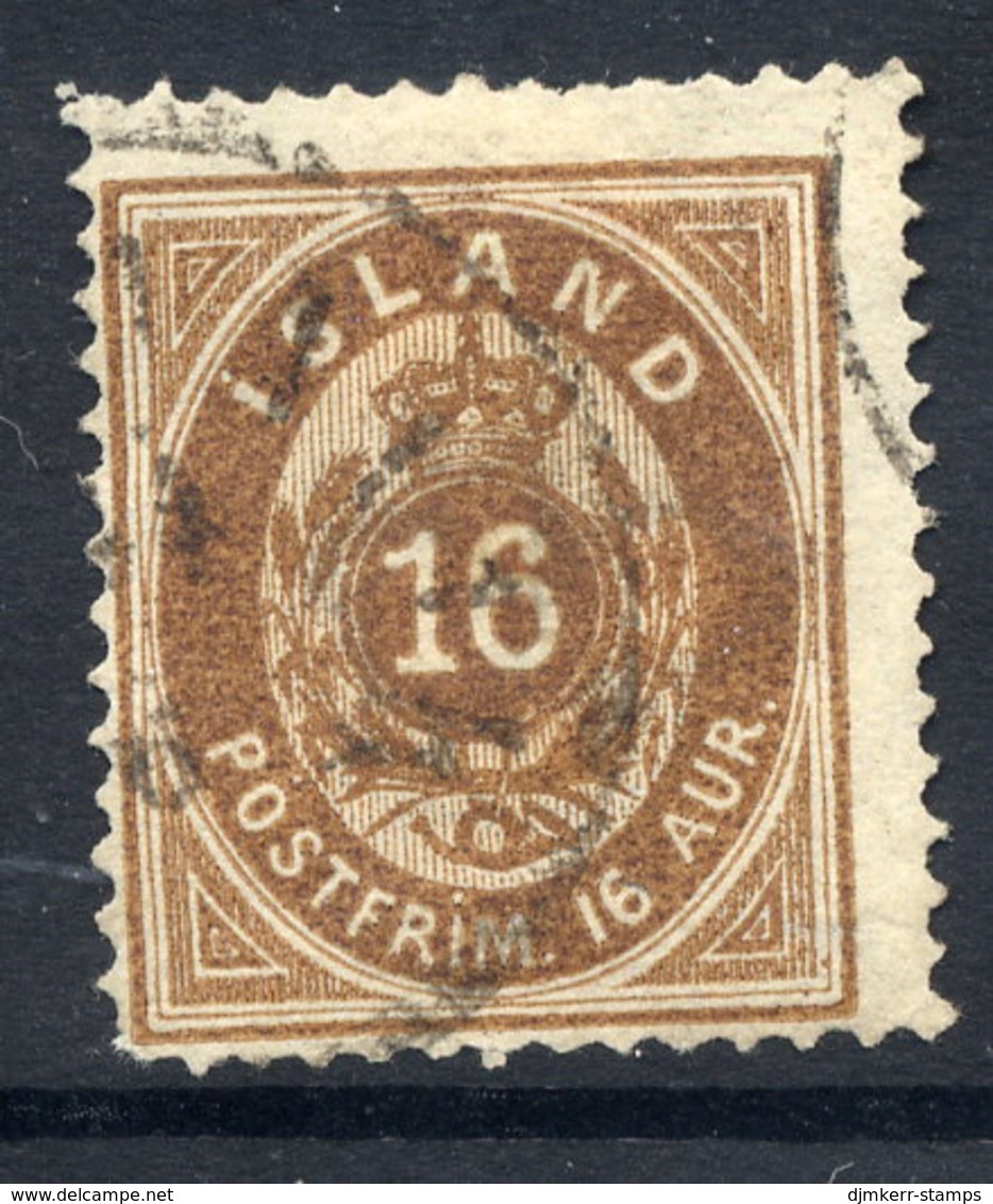 ICELAND 1876 16 Aurar Perforated 14:13½, Used.  Facit 13A - Oblitérés
