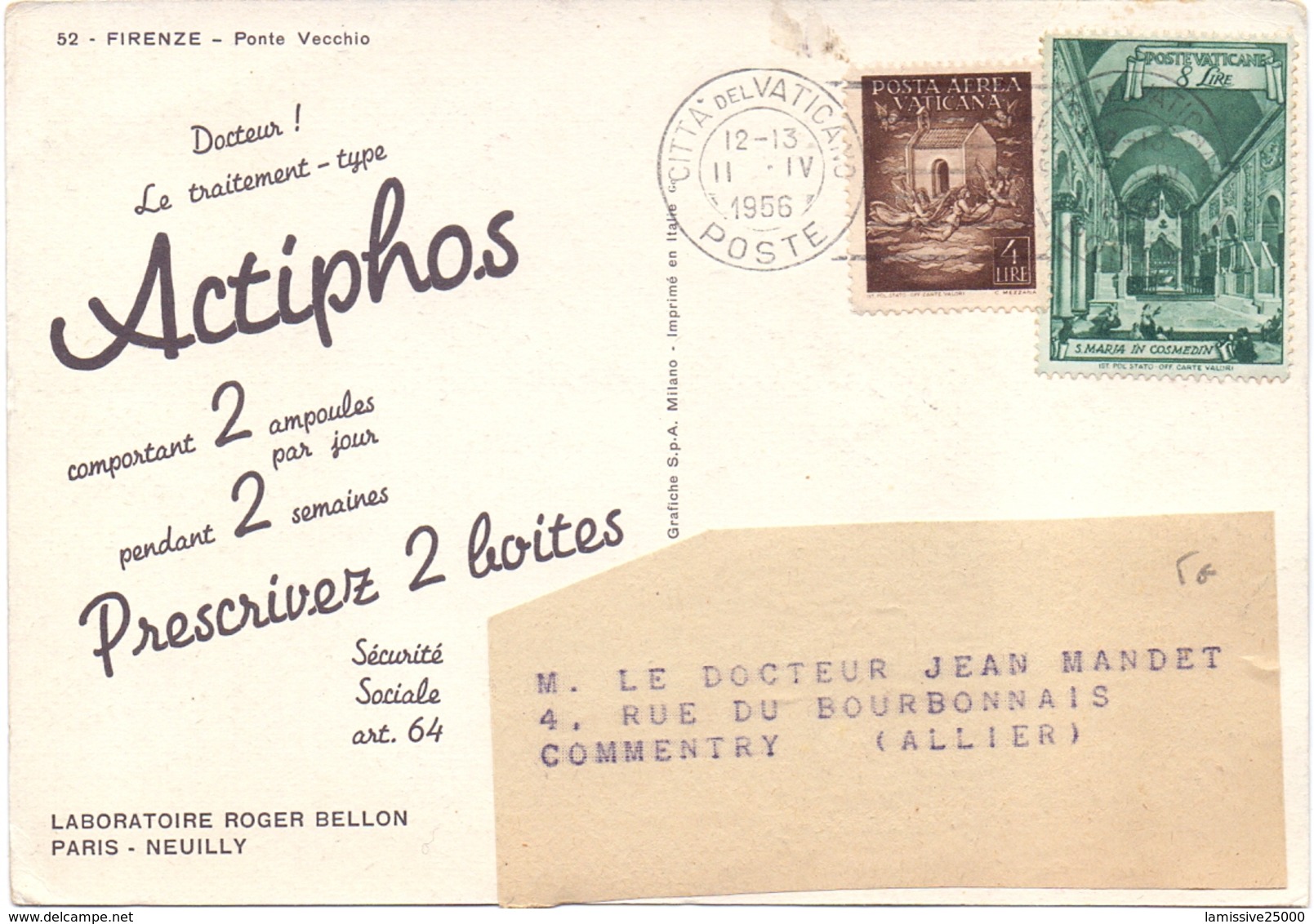 Carte Pub Medical Bronchocilline Laboratoir Roger Bellon Vatican - Storia Postale