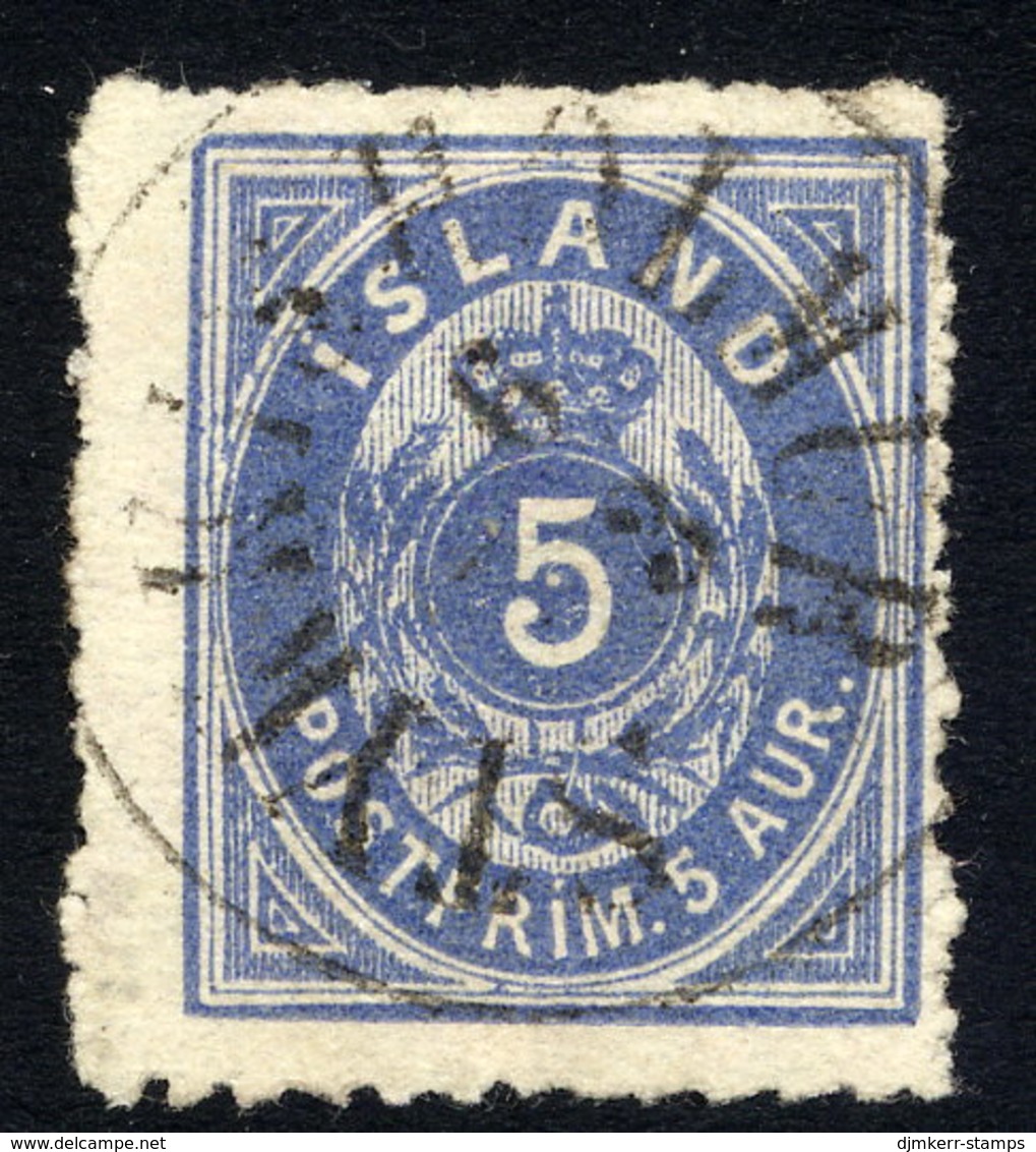 ICELAND 1876 Arms Definitive 5 Aur. Perforated 14:13½ Used.  Michel 6 A - Usati