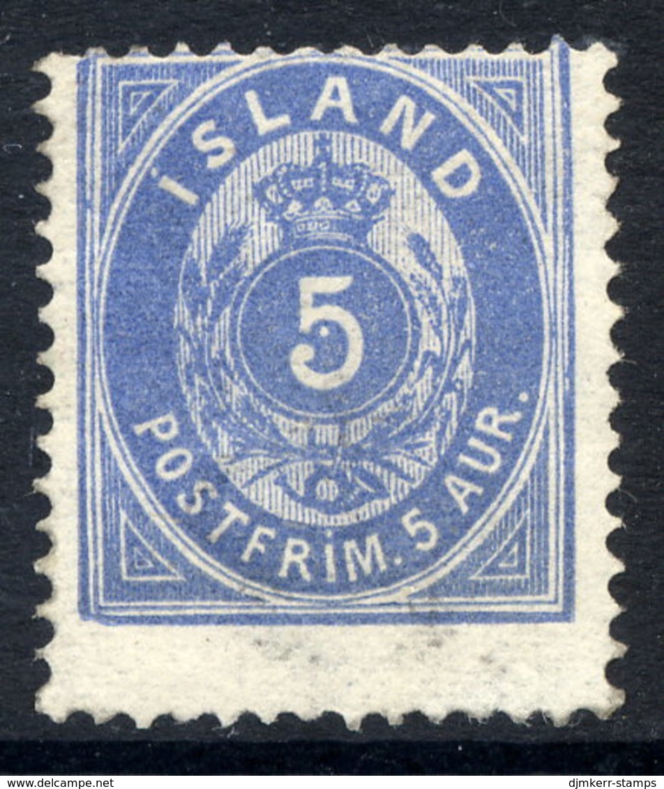 ICELAND 1876 Arms Definitive 5 Aur. Perforated 14:13½ LHM / *.  Michel 6 A - Unused Stamps