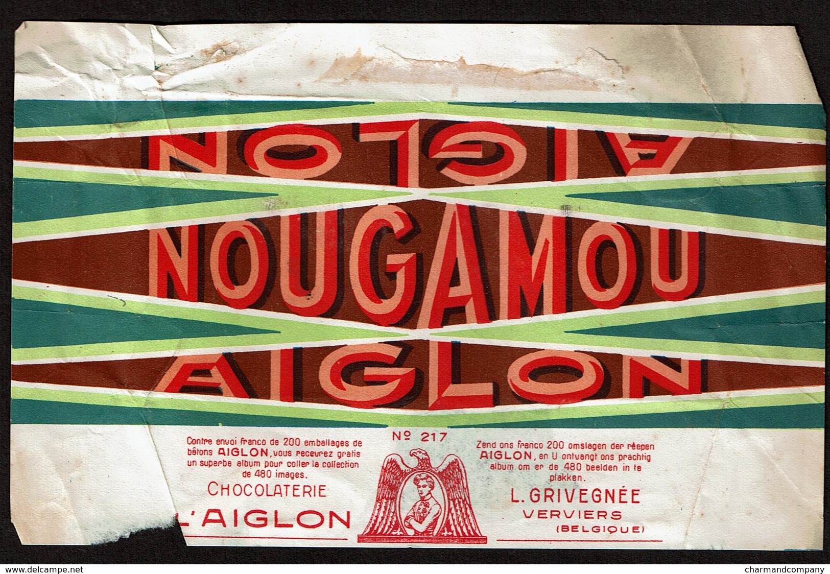 Emballage Chocolat AIGLON NOUGAMOU N° 217 - Chocolaterie L'AIGLON - L. GRIVEGNEE Verviers - Autres & Non Classés