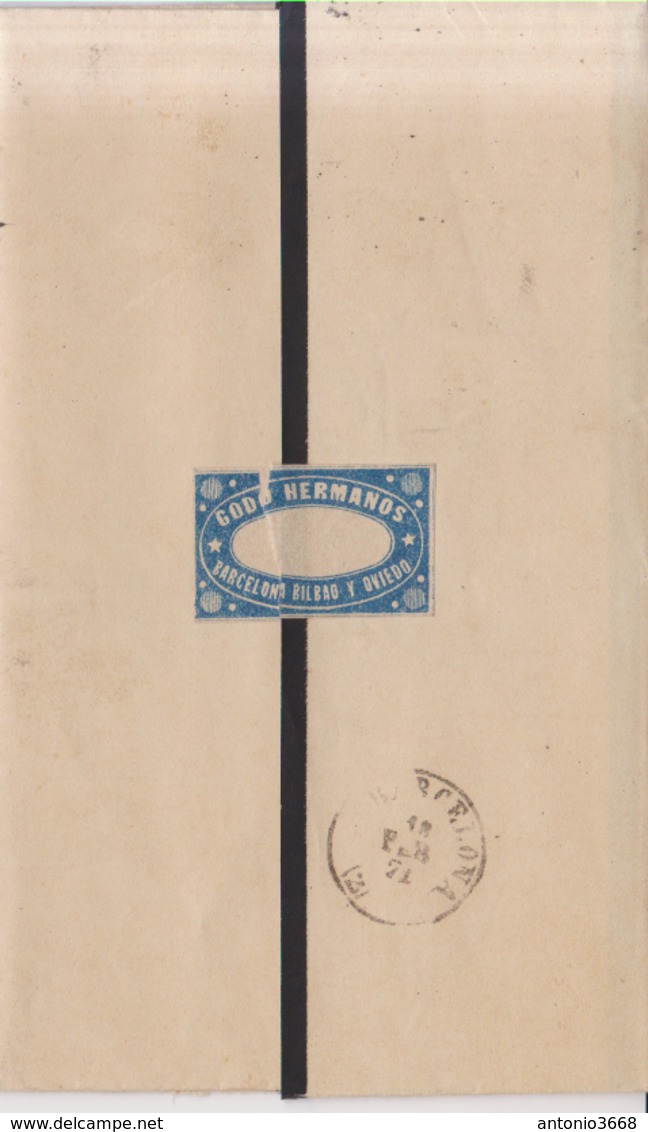 Año 1870 Edifil 107 50m Sellos Efigie Carta  Matasellos Rejilla Cifra 20 Bilbao Membrete Godo Hermanos - Lettres & Documents