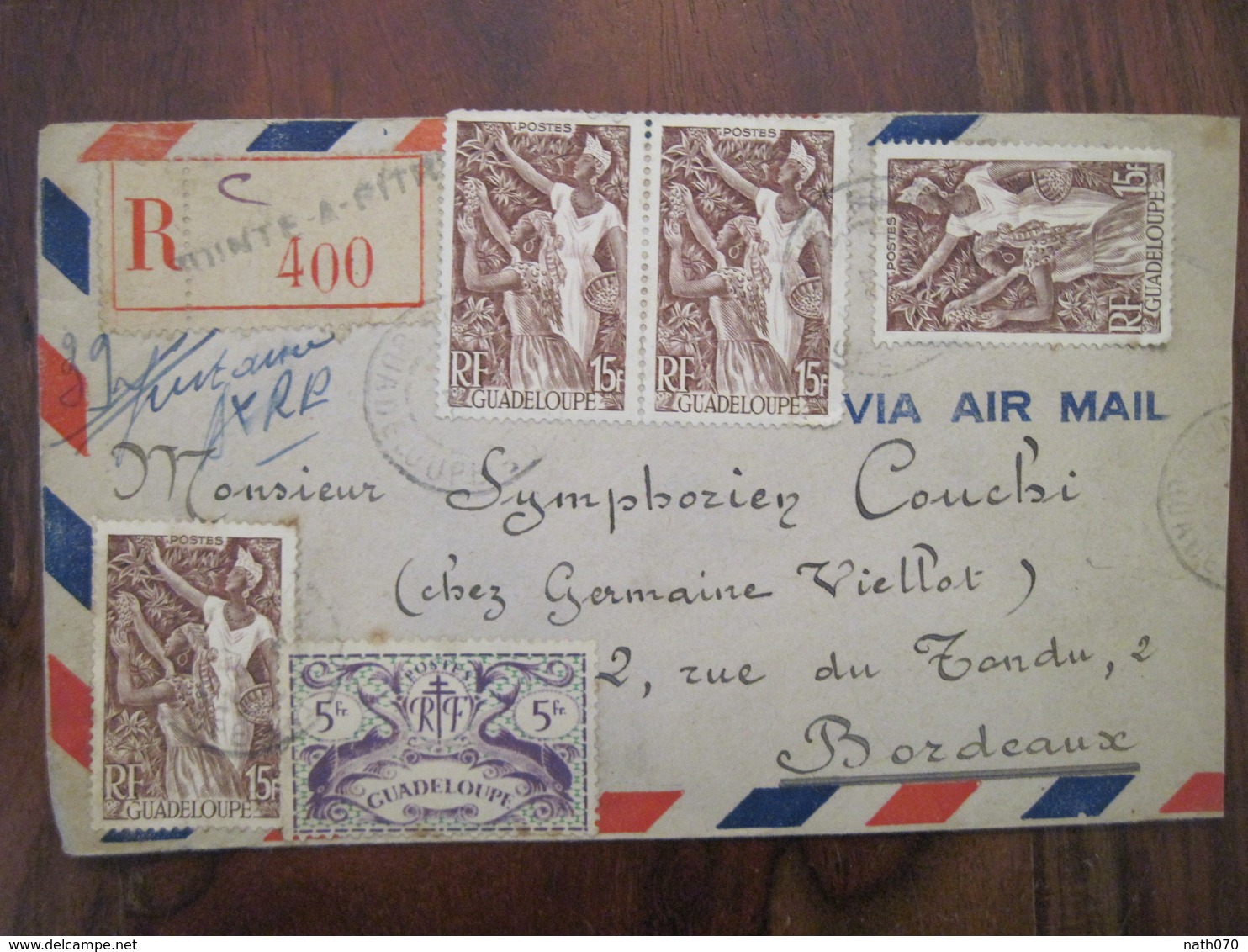 France Guadeloupe Cover Lettre Enveloppe 15f Paire Colonies DOM TOM - Cartas & Documentos