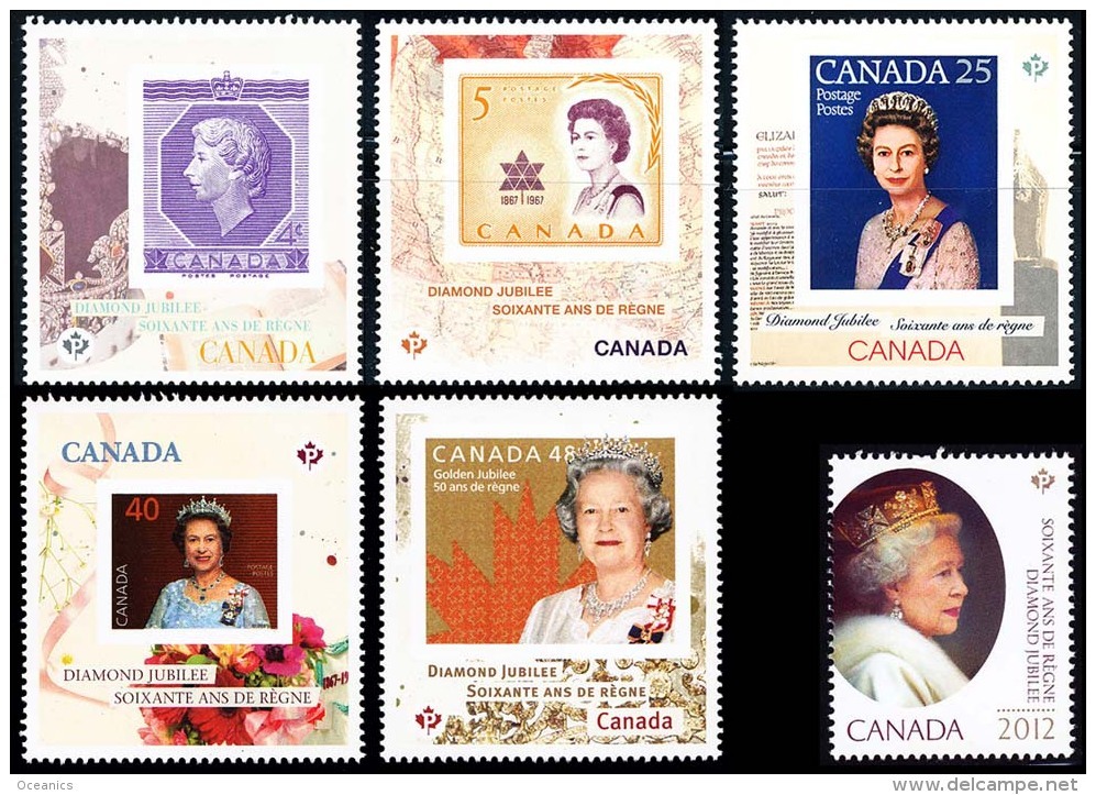 Canada (Scott No.2513i-18i - 60e Reine / Elizabeth / The Queen 60e) [**] (P) Série De 6 / Set Of 6 Water Activated - Neufs