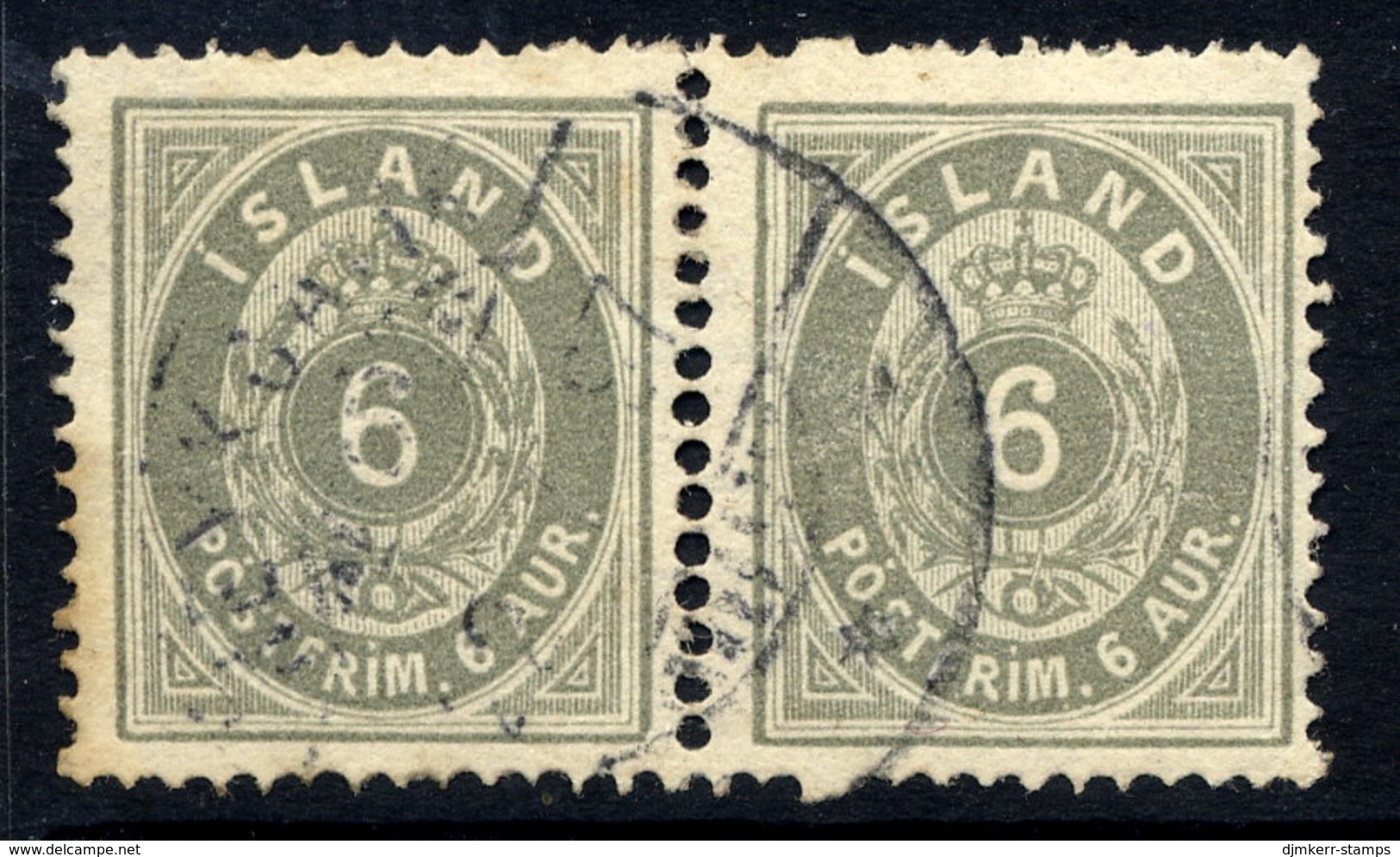 ICELAND 1883 6 Aurar Grey Perforated 14 X 13½, Fine Used Pair. Facit 11d, Michel 7A, SG 15a Cat. £120. - Gebruikt