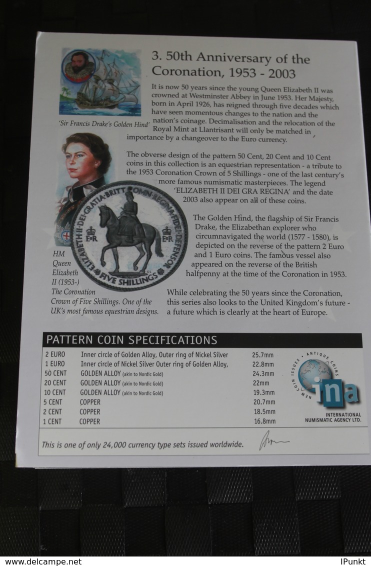 United Kingdom Kursmünzensatz 2003; EURO Pattern Set; Prototype, Probemünzen Im Folder - Variëteiten En Curiosa