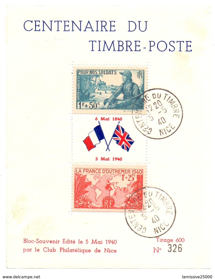 France Pseudo Bloc Centenaire Du Timbre Nice Alpes Maritimes Tirage 600 - Used Stamps