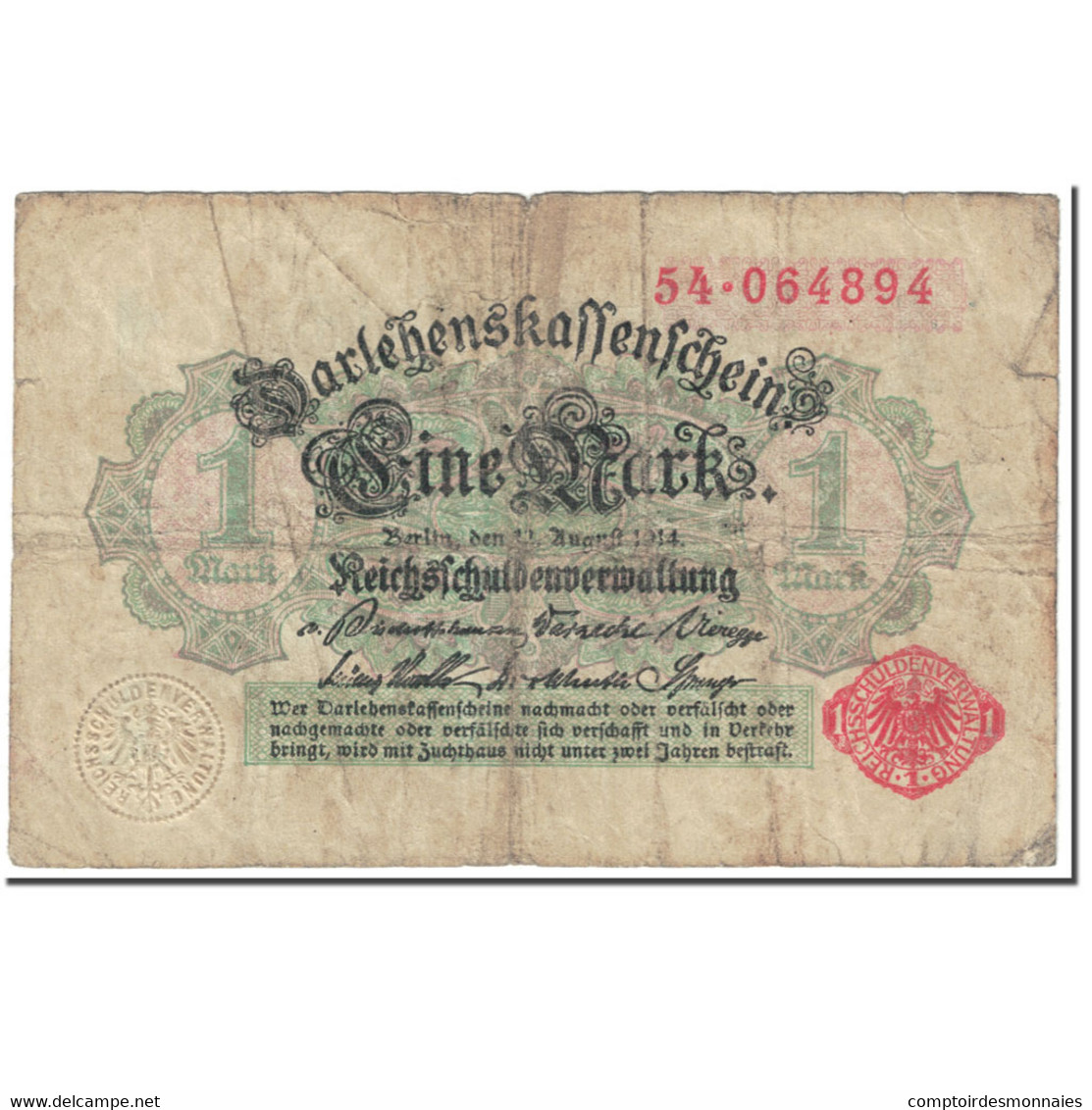 Billet, Allemagne, 1 Mark, 1914, 1914-08-12, KM:50, B - Autres & Non Classés