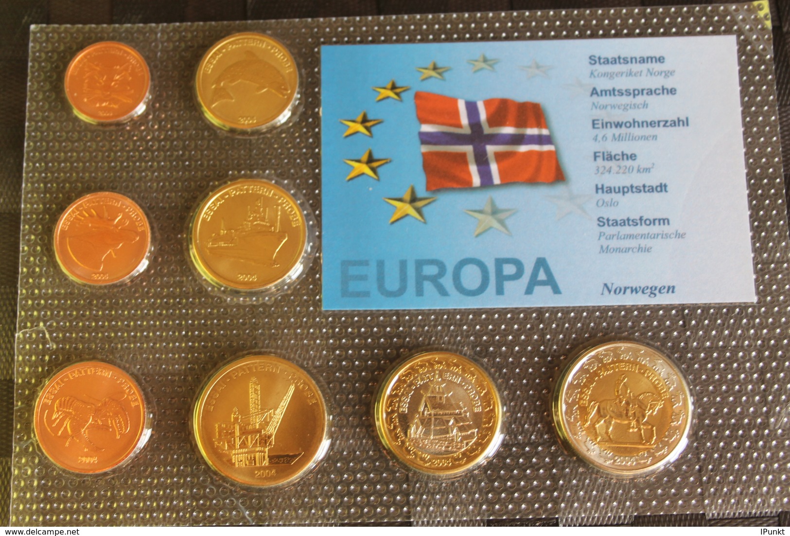 Norwegen Kursmünzensatz 2004; EURO Pattern Set; Prototype, Probemünzen Im Folder - Errores Y Curiosidades