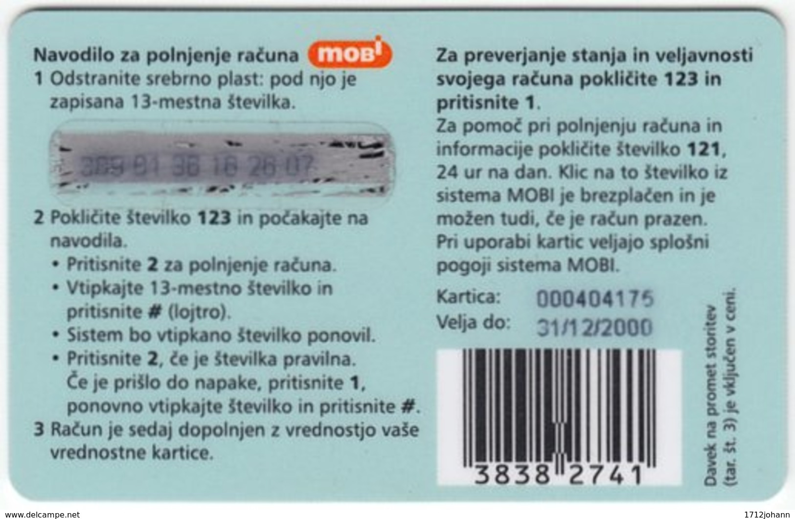 SLOVENIA B-468 Prepaid Mobi - Animal, Bird, Little Owl - Used - Slovenië