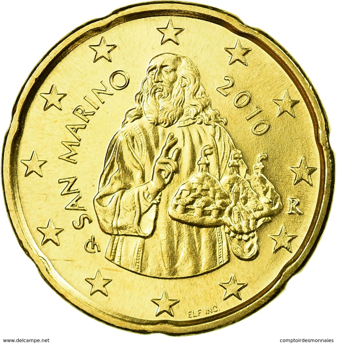 San Marino, 20 Euro Cent, 2010, SPL, Laiton, KM:483 - San Marino