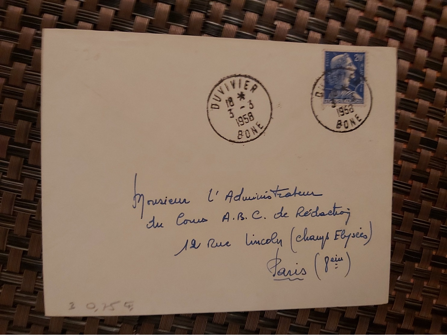 Duvivier Pour Paris ( Le 03 03 1958) Algérie - Briefe U. Dokumente
