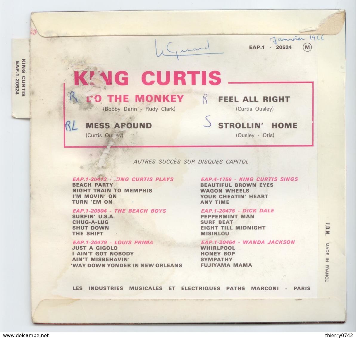 VINYLE 45T SOUL KING CURTIS EAP 1 20524 DO THE MONKEY FAIS LE SINGE LANGUETTE - Rock