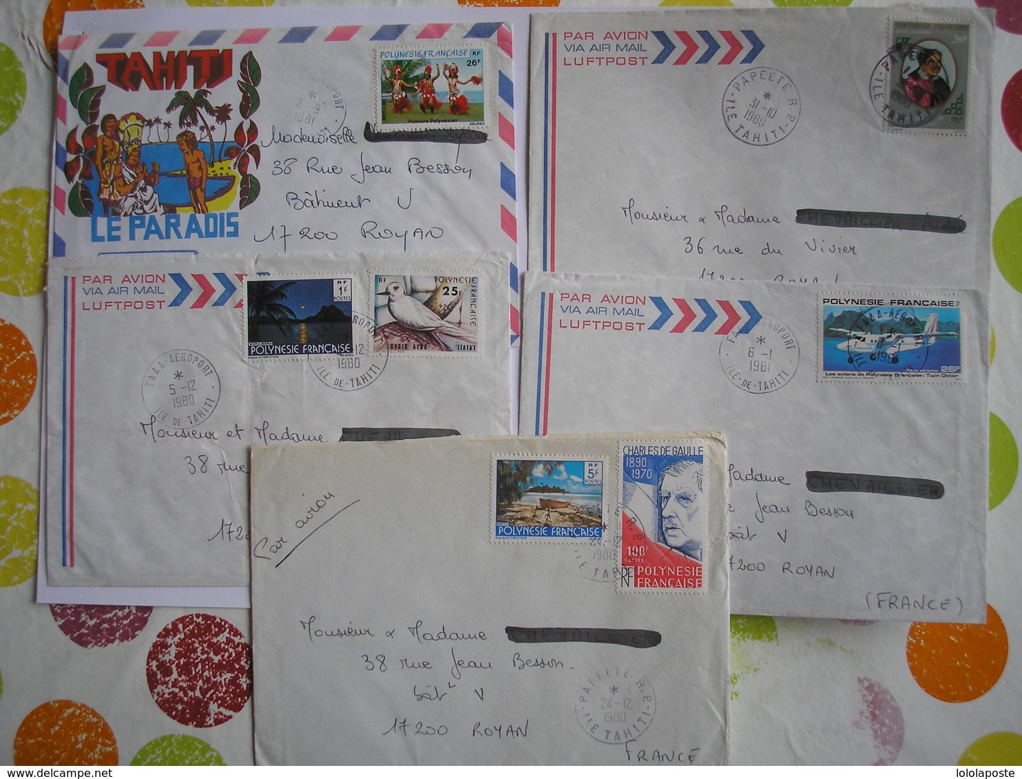 Polynésie -  5 Belles Enveloppes Années 1980/81 - Collections, Lots & Séries