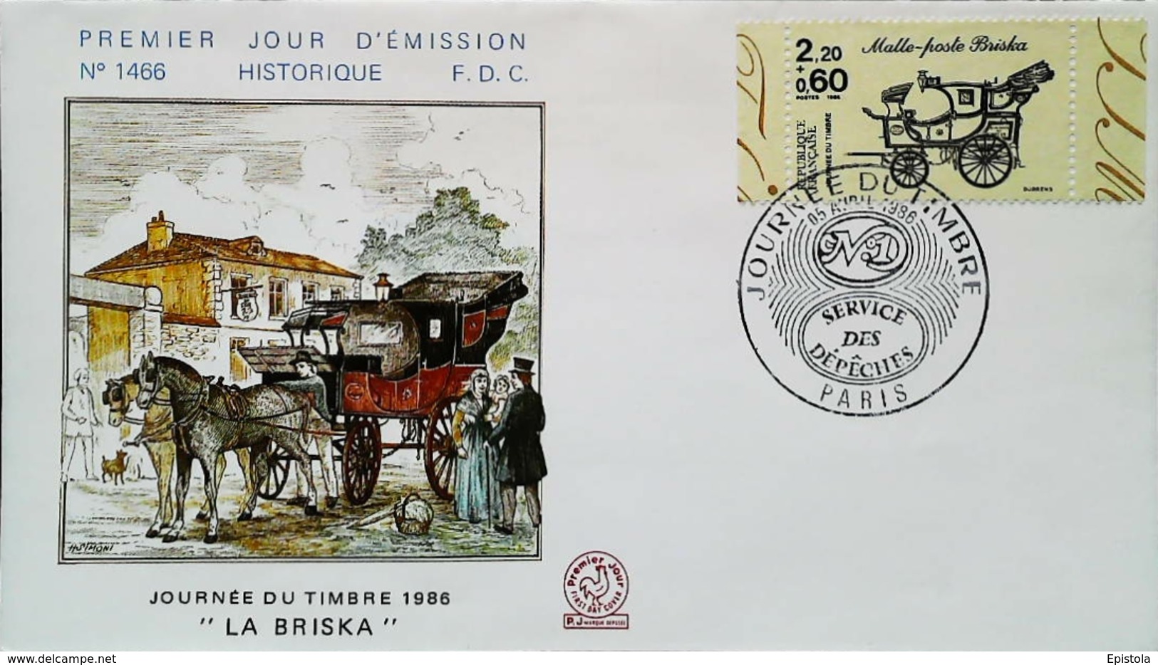 FRANCE - FDC - 1986 - Diligence "LA BRISKA"  Malle-Poste (Oblitération Paris) Enveloppe Premier Jour - Diligences