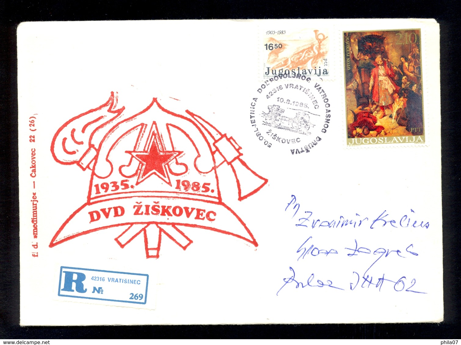 YUGOSLAVIA - Commemorative Envelope For 50th Anniversary Of DVD Ziskovec (volunteer Fire Department) Sent By Registerd M - Brandweer