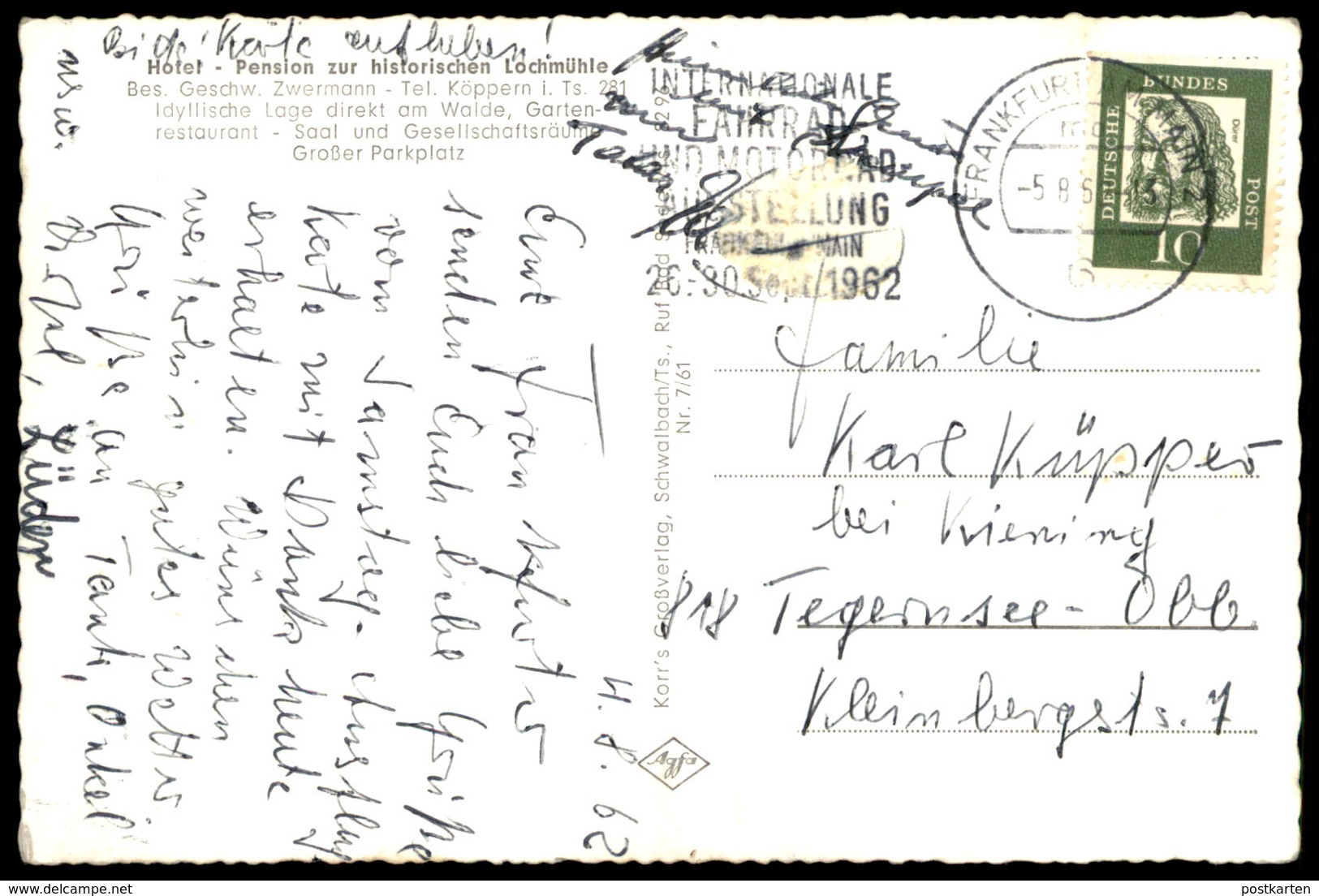 ÄLTERE POSTKARTE KÖPPERN IM TAUNUS HOTEL PENSION HISTORISCHE LOCHMÜHLE Friedrichsdorf AK Cpa Postcard Ansichtskarte - Friedrichsdorf